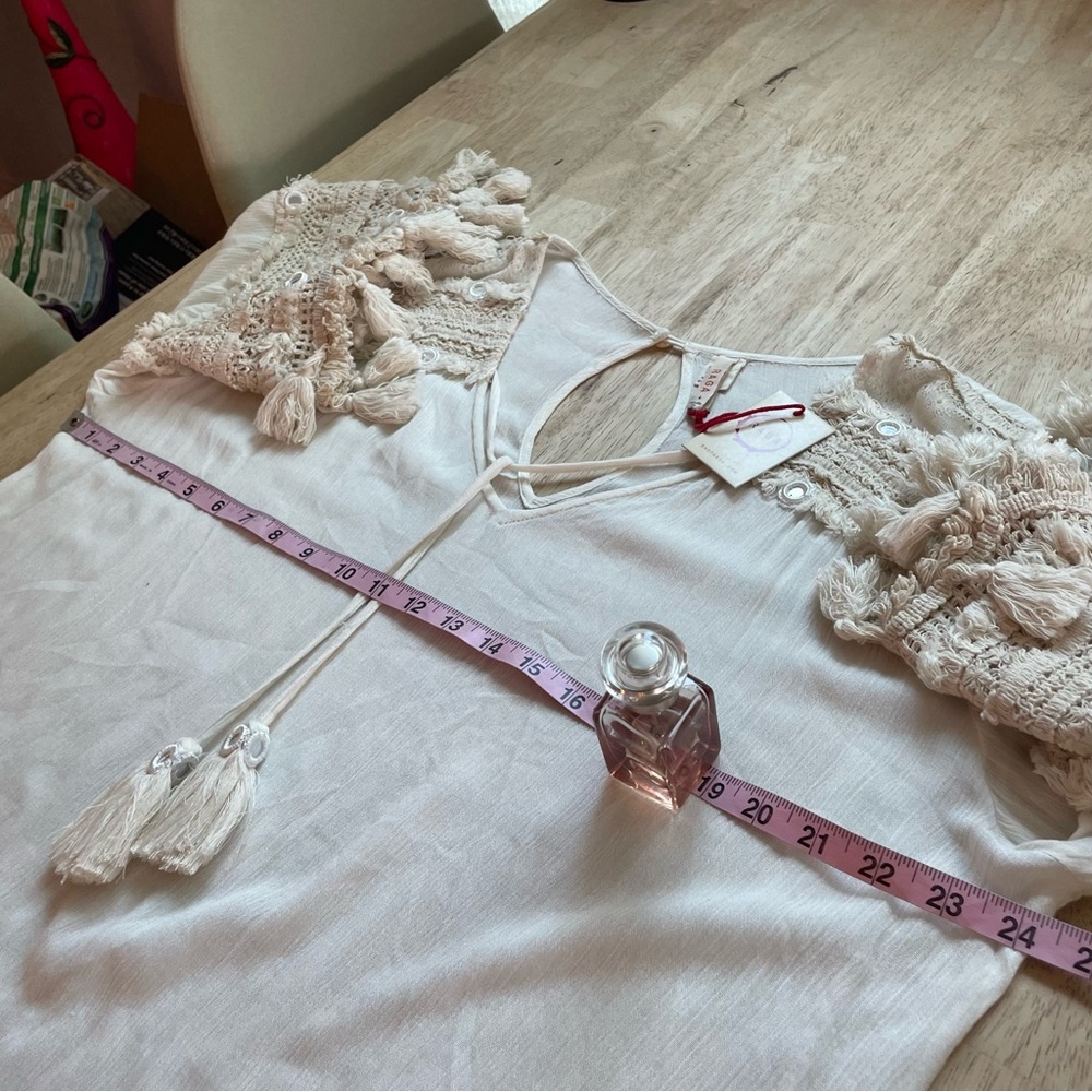 RAGA Bohemian Cream Bell Sleeve Pullover FringeTunic! Swim Coverup NWT.  Large - Picture 12 of 14